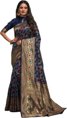 Triyom Fashion Self Design Banarasi Jacquard Saree(Blue)