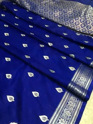 Sundaramtextile Embroidered, Digital Print Banarasi Handloom Satin Saree(Blue)
