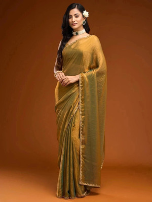 JAINICA Self Design Bollywood Georgette Saree(Mustard)
