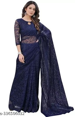 Vragi Self Design Bollywood Net Saree(Blue)