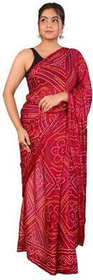 TMT HUB Geometric Print Bandhani Cotton Silk Saree(Maroon)