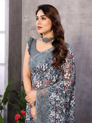 TTH Printed Bollywood Georgette Saree(Grey)
