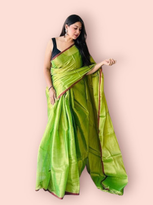 online saree hut Solid/Plain Kanjivaram Pure Silk Saree(Pack of 2, Green)