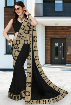 FabDaisy Printed Banarasi Lycra Blend Saree(Black)
