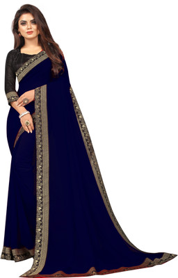 Flip The Style Solid/Plain Bollywood Georgette Saree(Dark Blue)