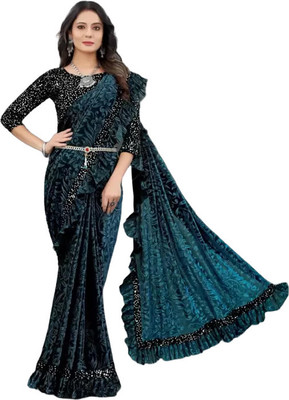 miracletex Digital Print Daily Wear Lycra Blend Saree(Green, Black)