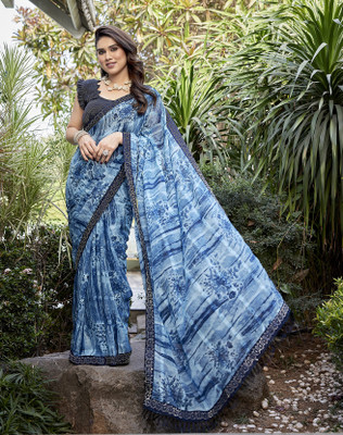 Divastri Embellished Bollywood Georgette, Satin Saree(Blue)