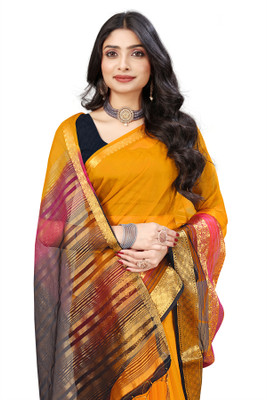 Aarunika SBT Solid/Plain Bollywood Organza Saree(Yellow)