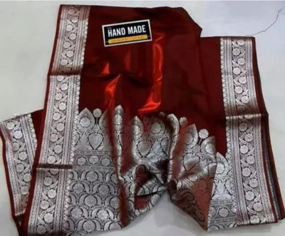 NAZABSAREES Woven Banarasi Handloom Satin Saree(Brown)