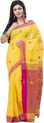 Krishneshwari Woven Handloom Pure Cotton Saree(Pink, Mustard)