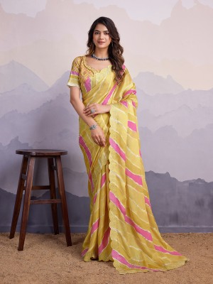 RekhaManiyar Printed Bollywood Chiffon Saree(Mustard)