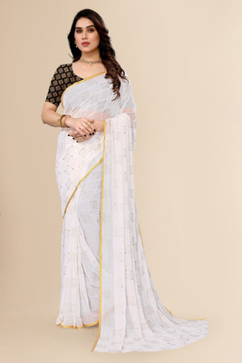 ABRUZZO Printed Daily Wear Chiffon Saree(White)