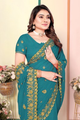 MIYANIFAB Embroidered Bollywood Georgette Saree(Light Blue)