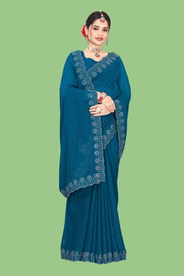 Shiv Febric Embellished Banarasi Georgette Saree(Pack of 2, Blue)