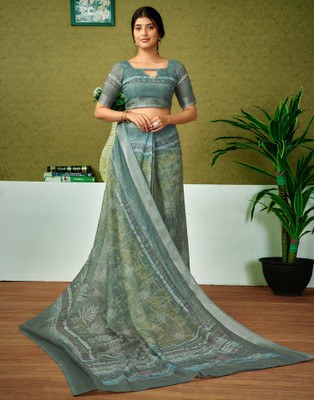 Samah Printed Bollywood Linen Saree(Green)