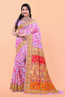 Wovenza Self Design, Woven Bollywood Cotton Blend, Semi-Pashmina Saree(Purple)
