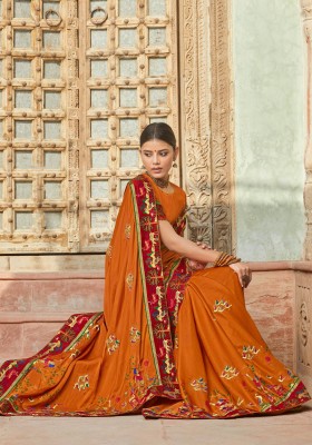 Laxmipati Sarees Embroidered Bollywood Satin Saree(Brown)