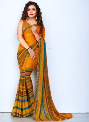 AMBUJAINTERNATIONAL Printed Bollywood Georgette Saree(Yellow)