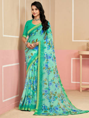 Divastri Floral Print, Geometric Print, Digital Print, Printed Bollywood Chiffon Saree(Light Green)