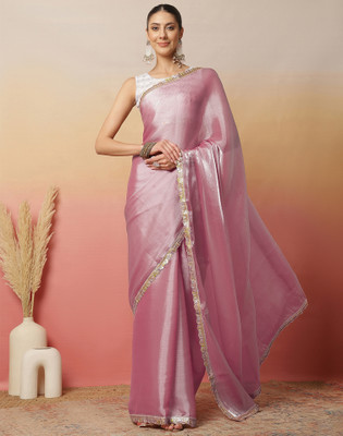 Satrani Dyed, Embellished Bollywood Jimmy choo, Chiffon Saree(Pink)