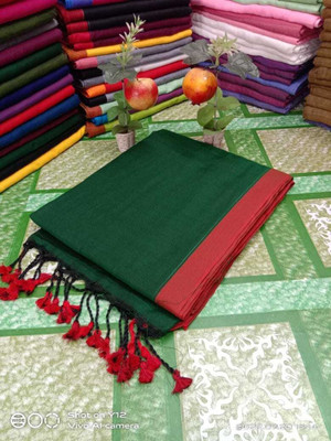 p fashion Self Design Bollywood Pure Cotton Saree(Green, Maroon)