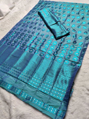 Skiran's Printed Mekhela Chador Polyester Saree(Dark Green)