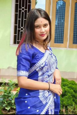 YASA CREATION Woven Mekhela Chador Cotton Silk Saree(Blue)