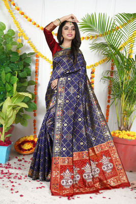 SVB Sarees Embellished Bandhani Pure Silk Saree(Blue)