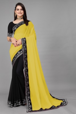 Aai shree khodiyar Self Design Bollywood Georgette Saree(Yellow, Black)