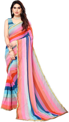 Atreus Striped, Digital Print, Embroidered Bollywood Georgette Saree(Multicolor)