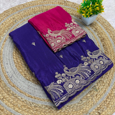 shrijamyaham Embroidered Bollywood Crepe Saree(Pink)