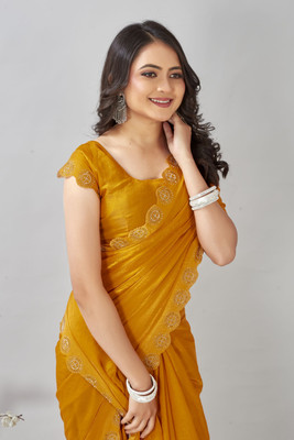 Rashmiwala Embroidered Bollywood Satin Saree(Yellow)