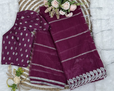 SROLY Embroidered Bollywood Net Saree(Purple)