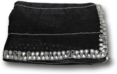 SAVEJ TRADER Self Design, Embroidered Assam Silk Jimmy choo Saree(Black)