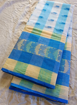 J KunduHouse Temple Border Tant Pure Cotton Saree(Pink)