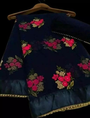 vallavi fashion Embroidered Bollywood Net Saree(Black)