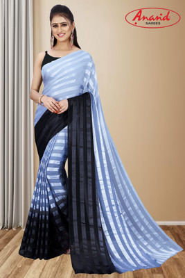 Anand Sarees Ombre, Striped Bollywood Georgette Saree(Black, Grey)