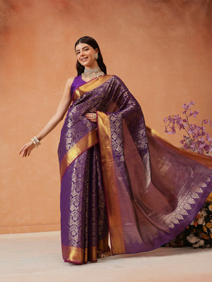SILK ZONE Woven Banarasi Art Silk Saree(Purple)
