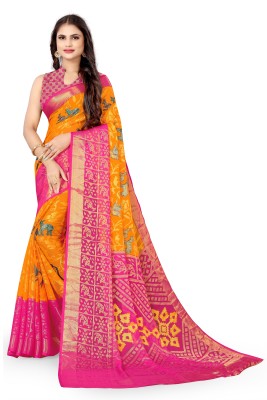 mahalaxmi fab Printed Bollywood Chiffon, Brasso Saree(Pink, Yellow)