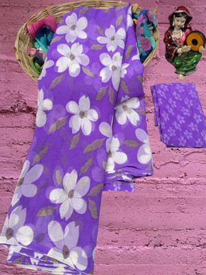 HouseOfCommon Floral Print Bollywood Georgette Saree(Purple)