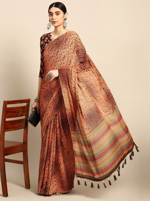 RekhaManiyar Embellished Bollywood Crepe Saree(Brown)