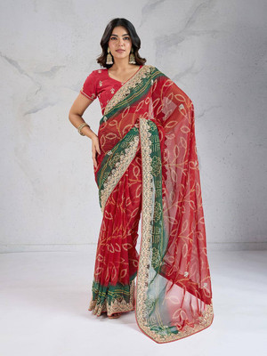 ZARISTACREATION Embroidered Bollywood Silk Blend Saree(Red)