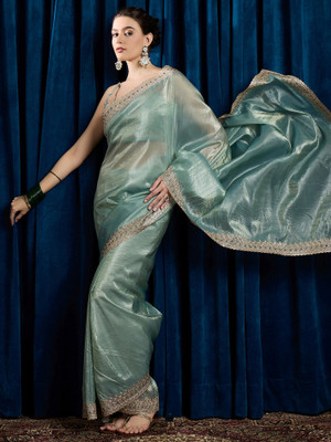 Sareemall Embroidered Bollywood Silk Blend Saree(Light Green)
