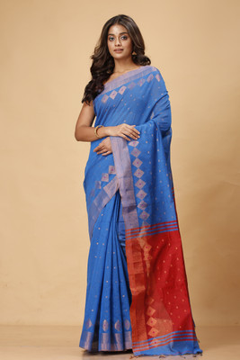 Grivana Self Design Handloom Handloom Cotton Blend Saree(Dark Blue)