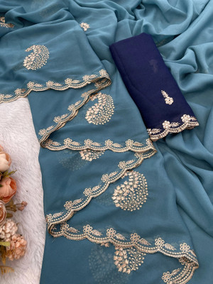 Ethina Fashion Embroidered Bollywood Georgette Saree(Light Blue)