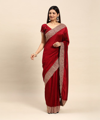 KASEE Embellished, Embroidered Bollywood Silk Blend Saree(Red)
