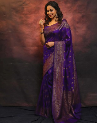 SIRIL Woven Banarasi Silk Blend, Jacquard Saree(Purple)