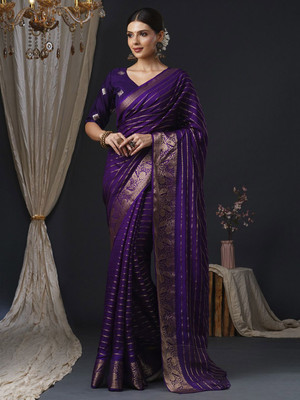 ANOUK Woven Banarasi Silk Blend Saree(Purple)