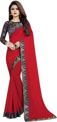 Georgette Saree Solid/Plain Banarasi Georgette, Jacquard Saree(Red)