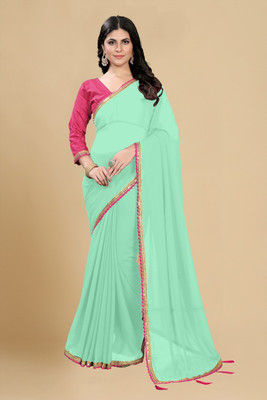 KRONISFASHION Self Design Assam Silk Georgette Saree(Light Green)